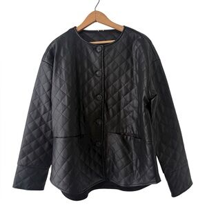 Wynne Collection Black Quilted Faux Leather Jacket Medium NWOT